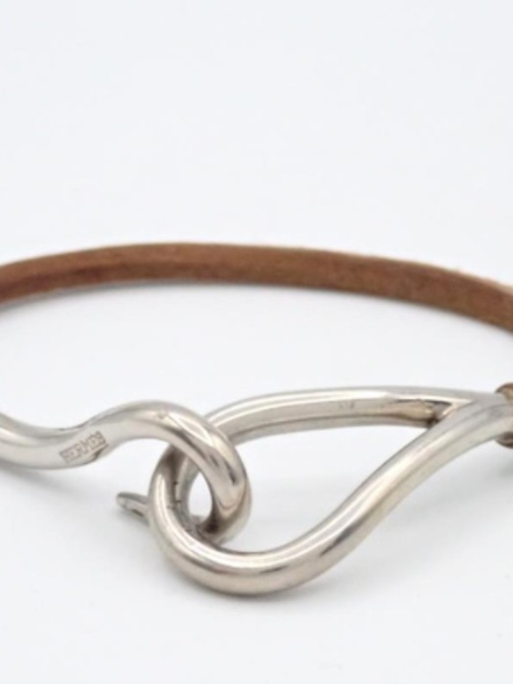 Hermes JumboBracelet with Metallic Part Clasp Brown Leather Cord 15.5cm - Picture 1 of 2